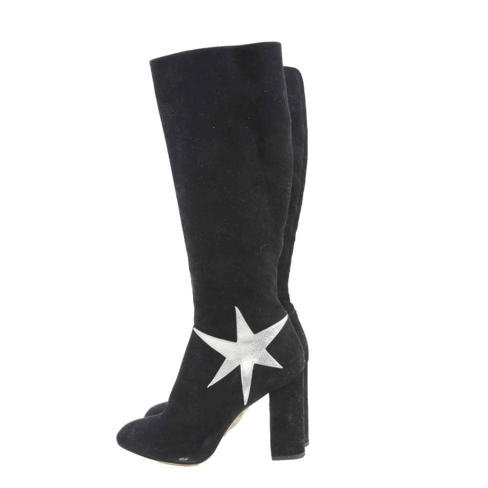 Charlotte Olympia Barbara Star Black Suede Knee High Block Heel Boots Size 39